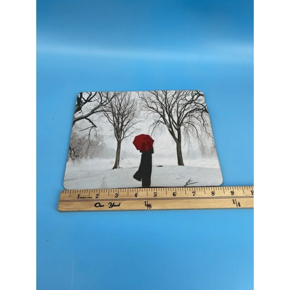 Y2K Red Umbrella Winter Scene Mouse Pad Non Slip Desk Mat Computer Mousepad